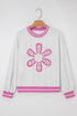 Floral Applique Mixed Media Lace Detail Pullover Sweatshirt