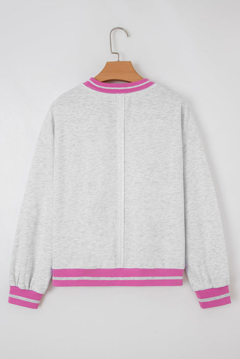 Floral Applique Mixed Media Lace Detail Pullover Sweatshirt