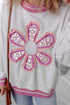 Floral Applique Mixed Media Lace Detail Pullover Sweatshirt