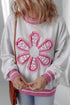 Floral Applique Mixed Media Lace Detail Pullover Sweatshirt