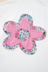 Floral Applique Notched V Neck Dolman Sleeve Top