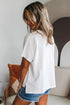 Floral Applique Notched V Neck Dolman Sleeve Top