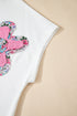 Floral Applique Notched V Neck Dolman Sleeve Top