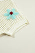 Floral Applique Open Knit Mesh Short Sleeve Top