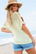 Floral Applique Open Knit Mesh Short Sleeve Top