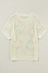 Floral Applique Open Knit Mesh Short Sleeve Top