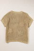 Floral Applique Open Knit Mesh Short Sleeve Top