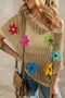 Floral Applique Open Knit Mesh Short Sleeve Top
