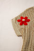 Floral Applique Open Knit Mesh Short Sleeve Top