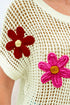 Floral Applique Open Knit Mesh Short Sleeve Top