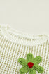 Floral Applique Open Knit Mesh Short Sleeve Top