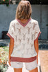 Floral Applique Open Stitch V Neck Sweater Top