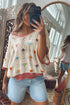 Floral Applique Open Stitch V Neck Sweater Top
