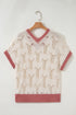 Floral Applique Open Stitch V Neck Sweater Top