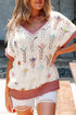 Floral Applique Open Stitch V Neck Sweater Top