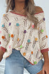 Floral Applique Open Stitch V Neck Sweater Top