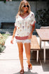 Floral Applique Open Stitch V Neck Sweater Top