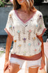 Floral Applique Open Stitch V Neck Sweater Top