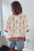 Floral Applique Open Stitch V Neck Sweater Top
