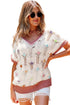 Floral Applique Open Stitch V Neck Sweater Top