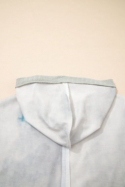 Floral Applique Patchwork V Neck Waffle Knit Drop Shoulder Long Sleeve Top