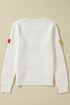 Floral Applique Pointelle Knit Crew Neck Sweater