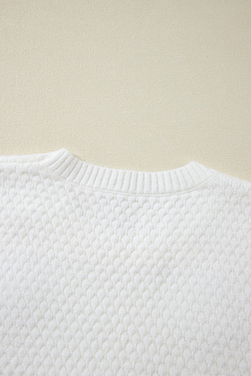 Floral Applique Pointelle Knit Crew Neck Sweater