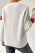 Floral Applique Pointelle Knit Crew Neck Sweater