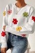 Floral Applique Pointelle Knit Crew Neck Sweater