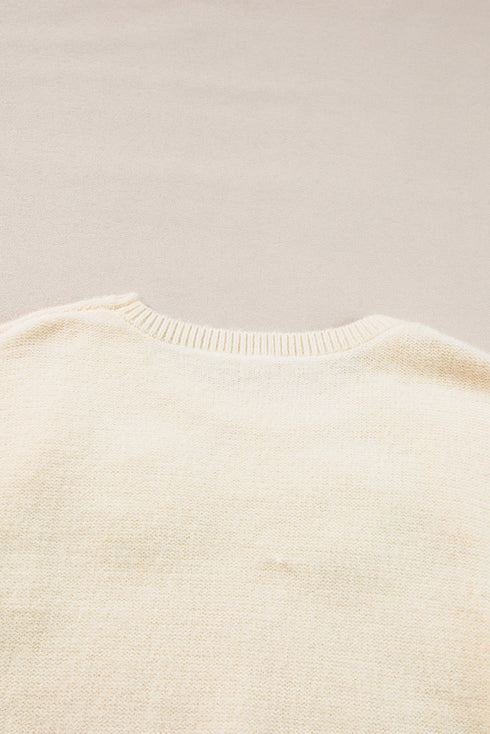 Floral Applique Shoulder Detail Soft Knit Sweater