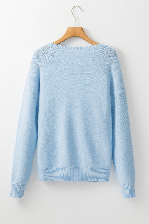 Floral Applique Shoulder Detail Soft Knit Sweater
