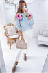 Floral Applique Shoulder Detail Soft Knit Sweater