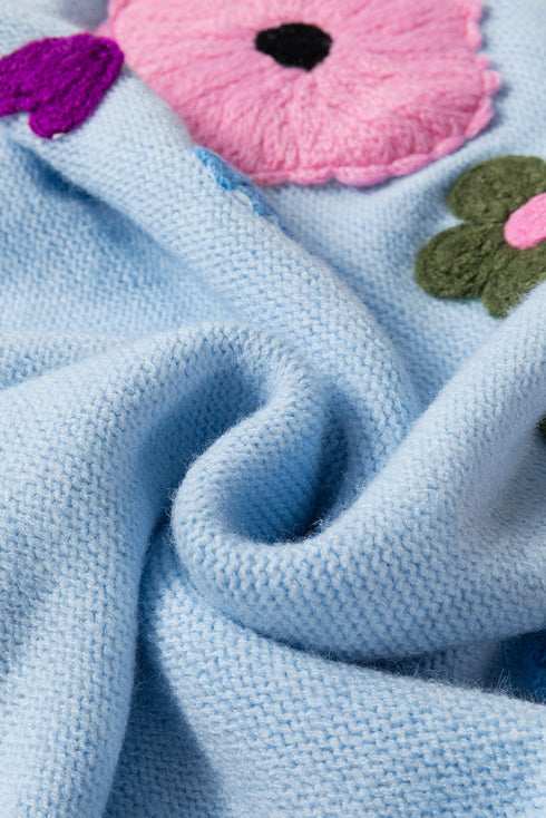 Floral Applique Shoulder Detail Soft Knit Sweater