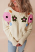 Floral Applique Shoulder Detail Soft Knit Sweater
