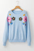 Floral Applique Shoulder Detail Soft Knit Sweater