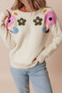 Floral Applique Shoulder Detail Soft Knit Sweater