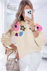 Floral Applique Shoulder Detail Soft Knit Sweater