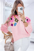Floral Applique Shoulder Detail Soft Knit Sweater