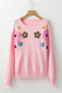 Floral Applique Shoulder Detail Soft Knit Sweater