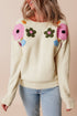 Floral Applique Shoulder Detail Soft Knit Sweater