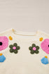 Floral Applique Shoulder Detail Soft Knit Sweater
