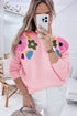 Floral Applique Shoulder Detail Soft Knit Sweater