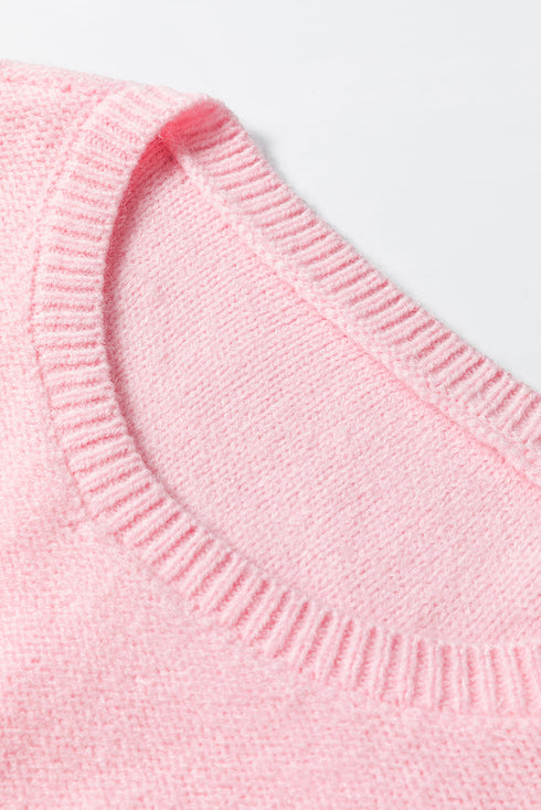 Floral Applique Shoulder Detail Soft Knit Sweater