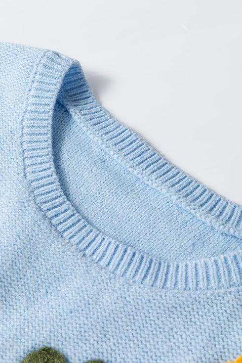 Floral Applique Shoulder Detail Soft Knit Sweater