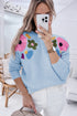 Floral Applique Shoulder Detail Soft Knit Sweater