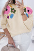 Floral Applique Shoulder Detail Soft Knit Sweater