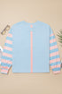 Floral Applique Striped Drop Shoulder Long Sleeve Top