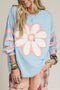 Floral Applique Striped Drop Shoulder Long Sleeve Top