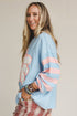 Floral Applique Striped Drop Shoulder Long Sleeve Top