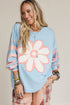 Floral Applique Striped Drop Shoulder Long Sleeve Top